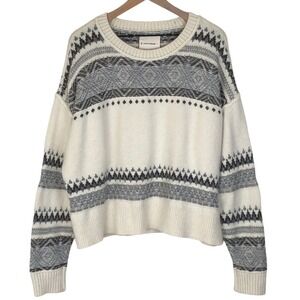 LUCKY BRAND Wool Alpaca Blend Fair Isle Sweater XL Cream Oversized Boho‎ Knit